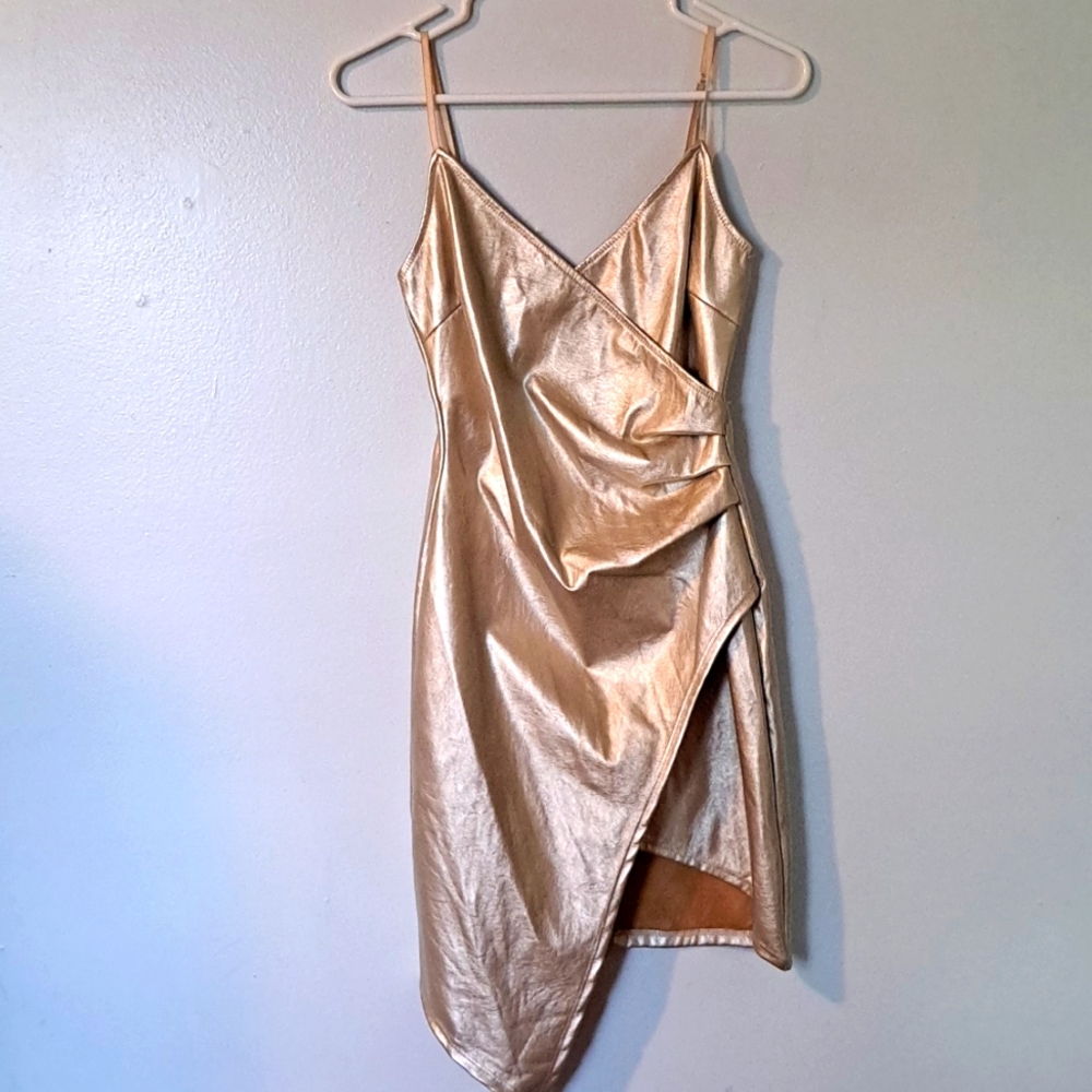 Retro Gold Fitted Mini Jrs Dress by Blue Blush XS